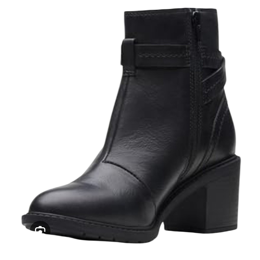 Clarks Adreena Mid Black Leather Block Heel Ankle Boots Womens 8.5 261674624060